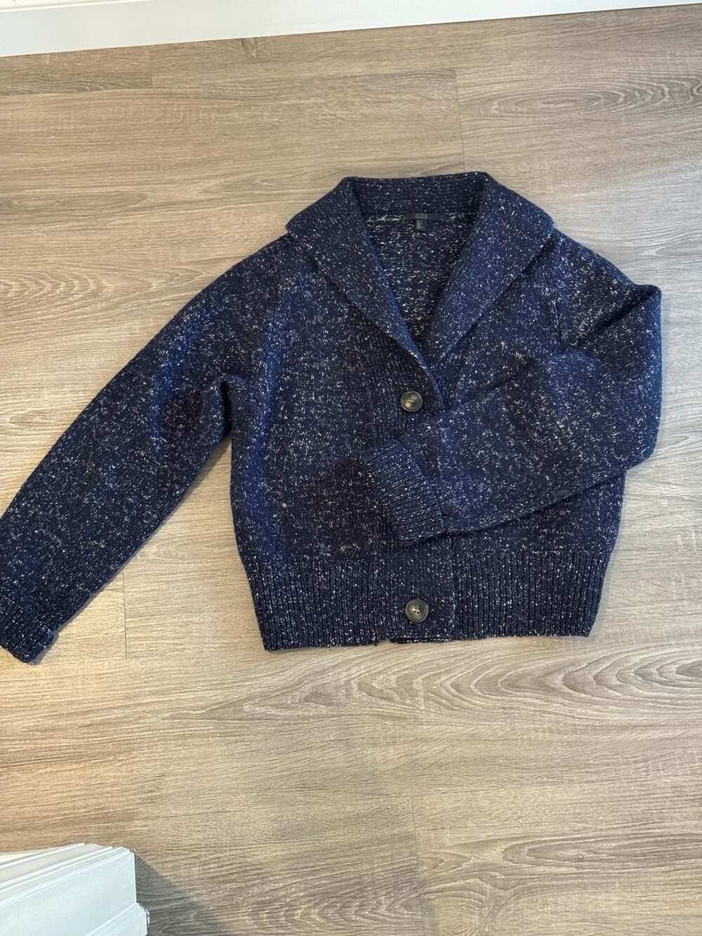 COS Navy Speckled Knit Shawl Collar Cardigan